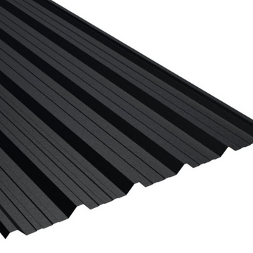 Black corrugated metal sheet on a white background